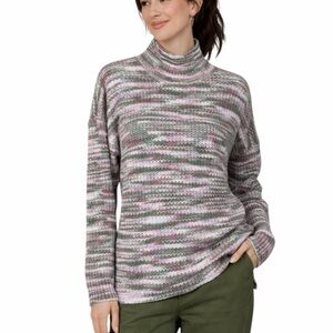 Hippie Rose Striped Mock Neck Knit Chenille Sweater Size Large Pink Space Dye